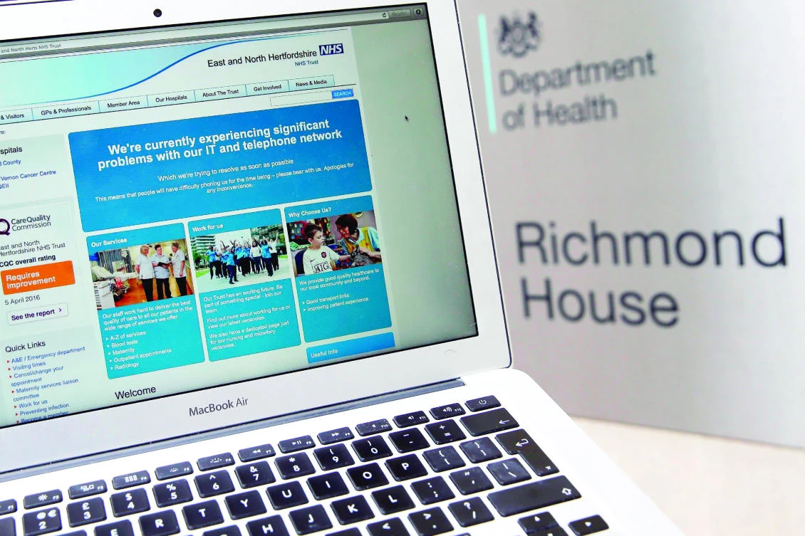 This photograph, posed as an illustration on May 12, shows the website of Britain's state-run National Health Service (NHS) notifying users of a problem in its network. (AFP)