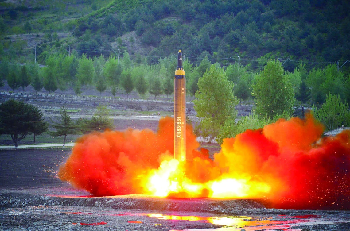 A North Korean ballistic rocket Hwasong-12 is launched at an undisclosed location. (AFP)