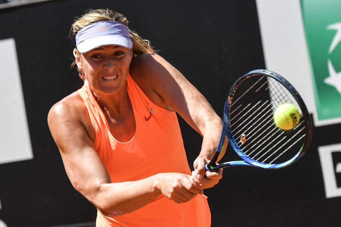 Russia's tennis player Maria Sharapova hits a return to US tennis player Christina McHale during the ATP Tennis Open tournament in Rome at the Foro Italico on Monday. (AFP)