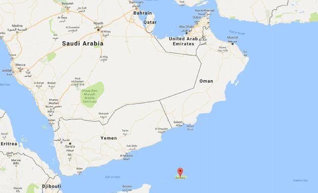 Google map showing Yemen's southern island of Socotra, where UAE troops are undergoing training.