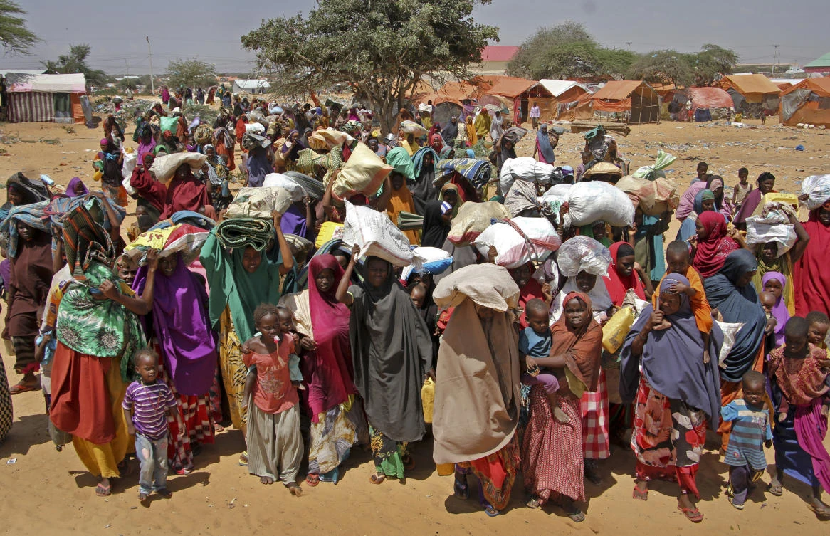 Somalis displaced by a drought arrive at makeshift camps on the outskirts of Mogadishu in this March 30 file photo. (AP)