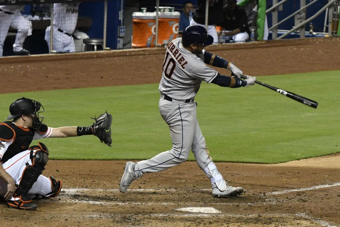 Yuli Gurriel of the Houston Astros hits a grand slam in the sixth inning against the Miami Marlins at Marlins Park on Monday in Miami, Florida. (AFP)