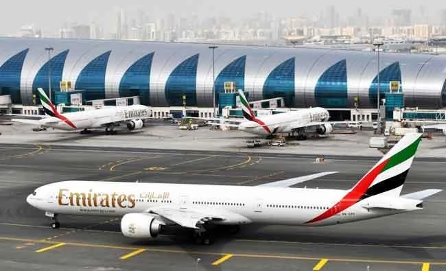 In this March 22, 2017 photo, an Emirates plane taxis to a gate at Dubai International Airport at Dubai International Airport in Dubai, United Arab Emirates. (AP)