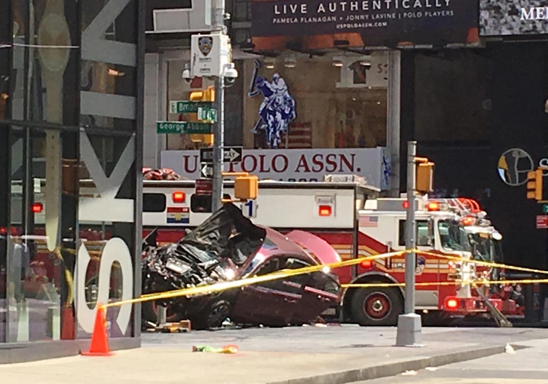 A car struck pedestrians in New York’s Times Square on Thursday. (AP)