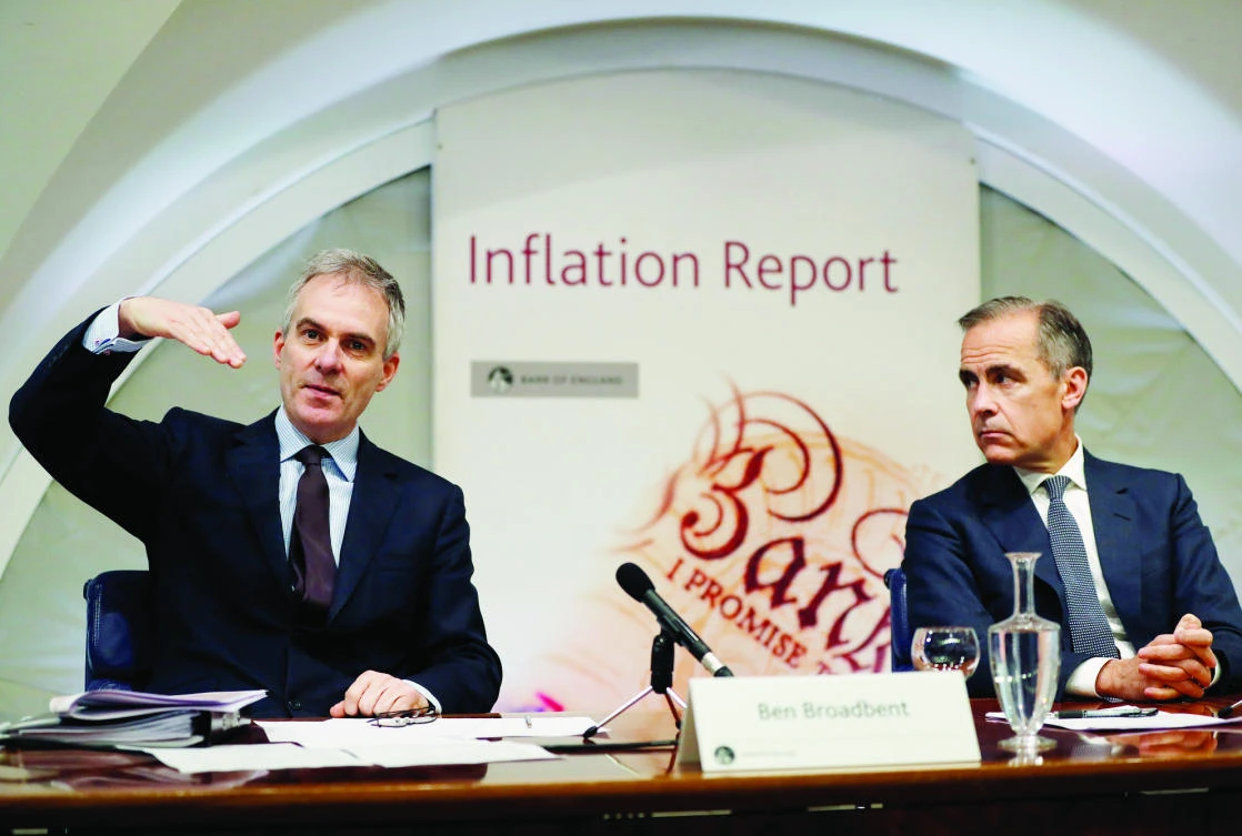 Mark Carney, governor of Bank of England, with Ben Broadbent, deputy governor for monetary
policy, in London. (Reuters)
