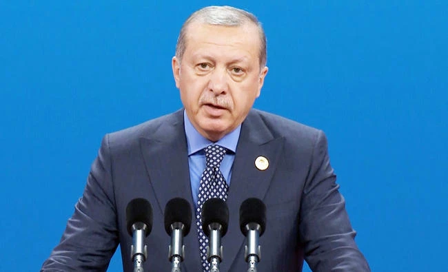 Turkey's President Recep Tayyip Erdogan speaks during the Belt and Road Forum at the China National Convention Center (CNCC) in Beijing, in this photo taken on May 14, 2017. (AP)