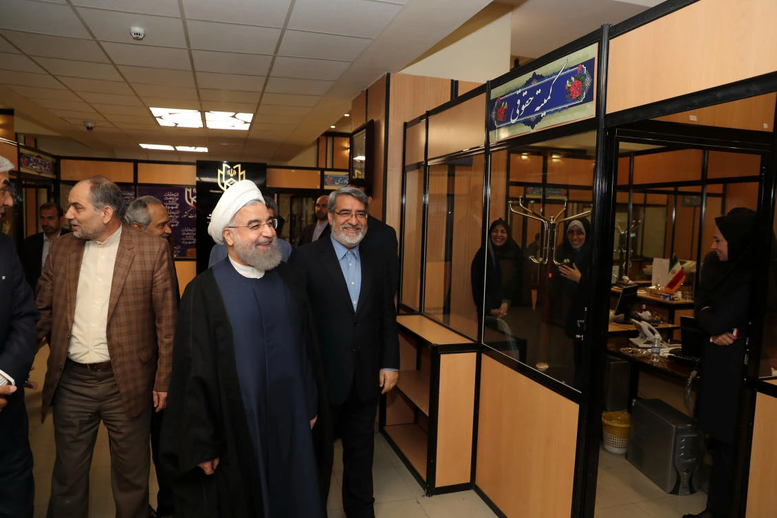 Iran's President Hassan Rouhani visits the election office in Tehran.(REUTERS)