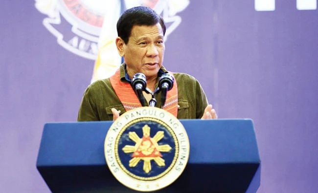 Philippine President Rodrigo Duterte delivers a speech during the National Convention of the Philippine Coast Guard Auxiliary in Davao City in this file photo. (AFP)