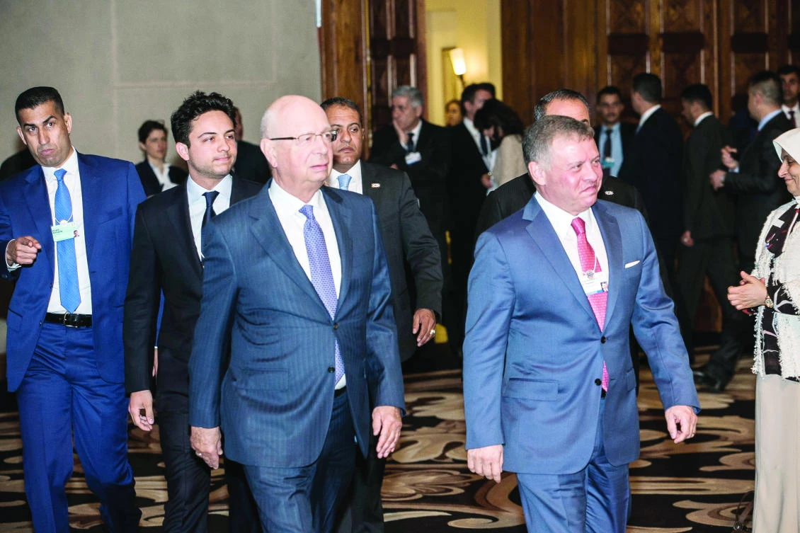 Klaus Schwab, founder of the World Economic Forum, and King Abdallah of Jordan at the World Economic Forum on the Middle East and North Africa 2017. (WEF)