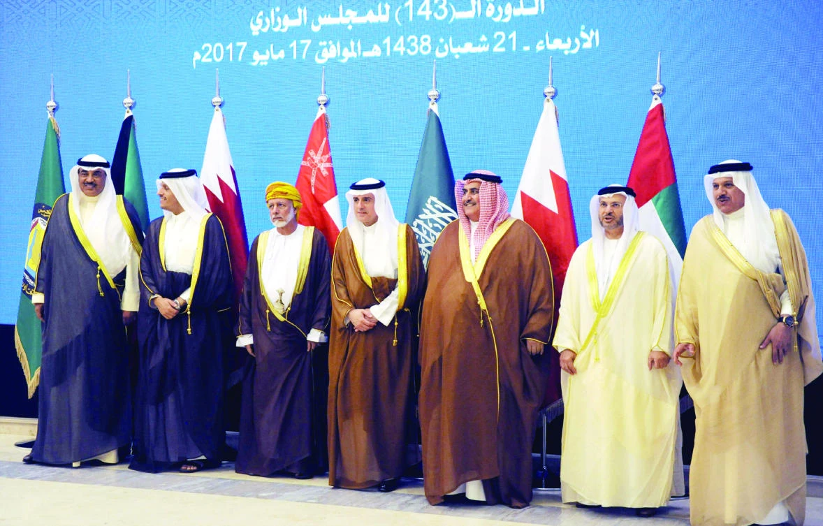 Gulf foreign ministers with Abdul Latif Al-Zayani, the bloc’s secretary general, at last week’s meeting in Riyadh. (AFP)