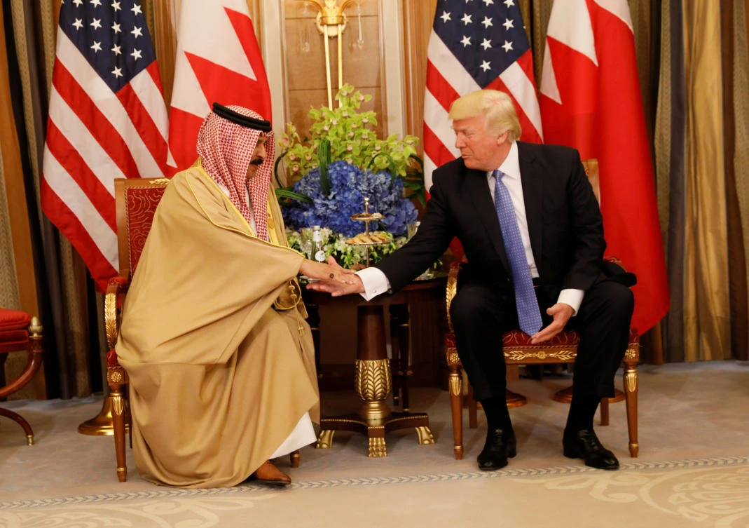 US President Donald Trump meets with Bahrain’s King Hamad bin Isa Al Khalifa in Riyadh, Saudi Arabia. (REUTERS)