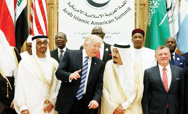 King Salman, US President Donald Trump and leaders of Arab and Islamic countries at the Arab-Islamic-American Summit in Riyadh on Sunday. (Reuters)