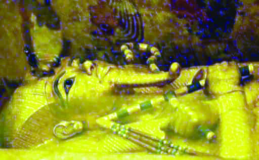 The golden sarcophagus of King Tutankhamun displayed in his burial chamber in the Valley of the Kings, close to Luxor.