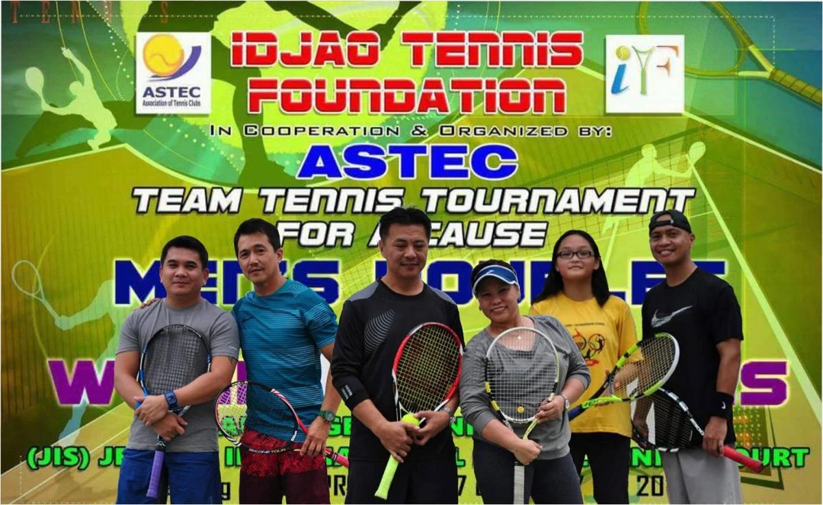JIS (Jeddah International School) Tennis Club, Middle Mix finalist. From left, Leo Lagdameo, Rey Lacsina, Egay Go, Dhudz Villanueva, Amor Idjao and Rudill Mativo.