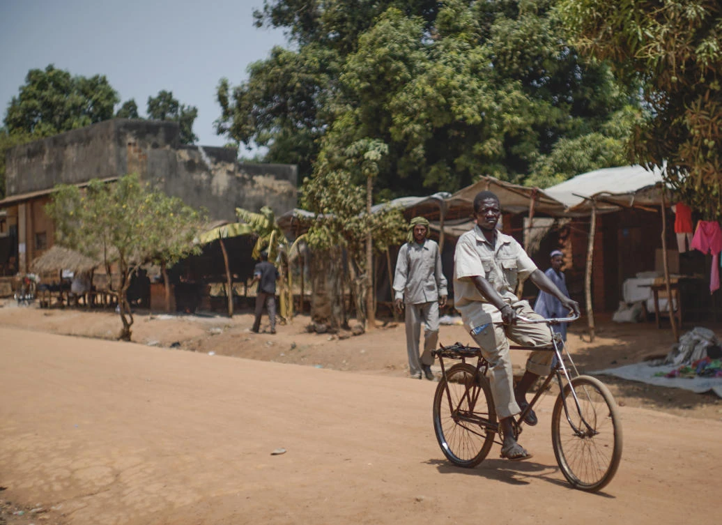 A man rides his bicycle in the Central African Republic town of Zemio in this file photo taken on Feb. 24, 2017. (AP)