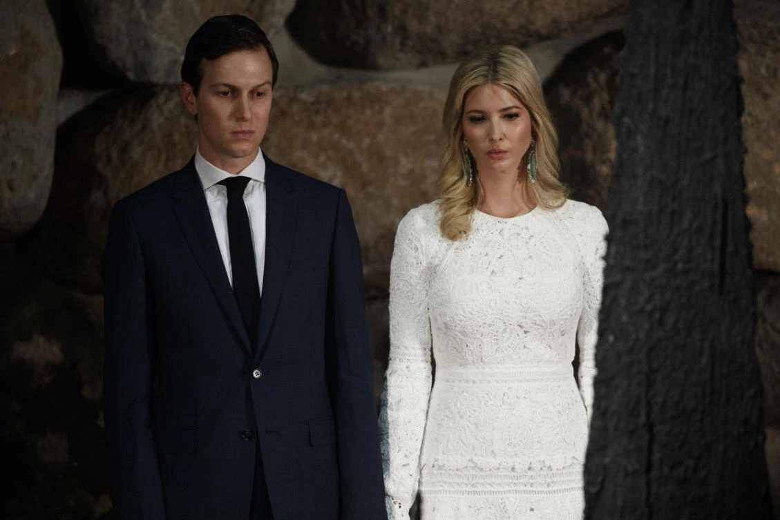 White House senior adviser Jared Kushner, left, and his wife Ivanka Trump watch during a visit by President Donald Trump to Yad Vashem to honor the victims of the Holocaust in Jerusalem. (AP)
