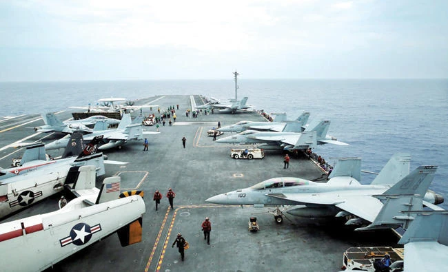 A US aircraft carrier prepares to take part in the Malabar military drills, off Japan’s southernmost island of Okinawa in this file photo. (Reuters)