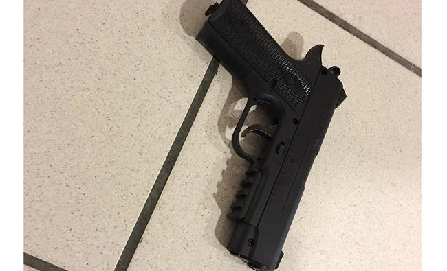 This May 30, 2017 evidence photo released by the Orlando Police Department shows a fake handgun in Orlando, Florida. (Orlando Police Department via AP)