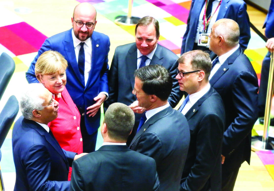 European dignitaries during a round table meeting at an EU summit in Brussels on Friday. (AP)