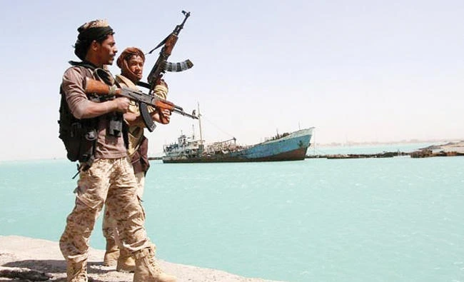 A file photo shows Saudi-led coalition soldiers patrolling the waters off Yemen. (AFP)