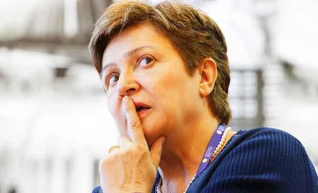 World Bank CEO Kristalina Georgieva reacts during an interview at the St. Petersburg International Economic Forum (SPIEF), Russia, on Thursday. (REUTERS)
