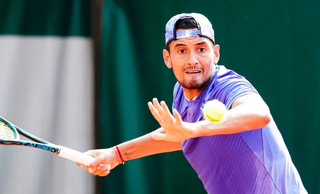 Australia’s Nick Kyrgios serves the ball to South Africa’s Kevin Anderson during their tennis match at the Roland Garros 2017 French Open on Thursday in Paris. (AFP)
