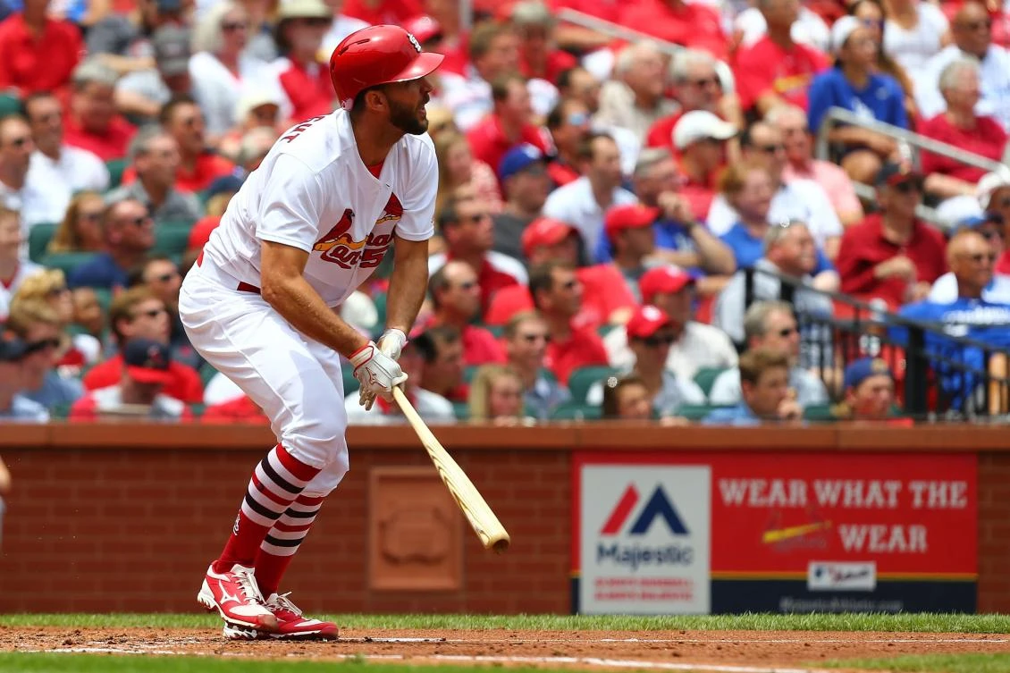 Starter Adam Wainwright #50 of the St. Louis Cardinals hits a two-run home run against the Los Angeles Dodgers in the second inning at Busch Stadium on in St. Louis,
Missouri on Thursday. (AFP)