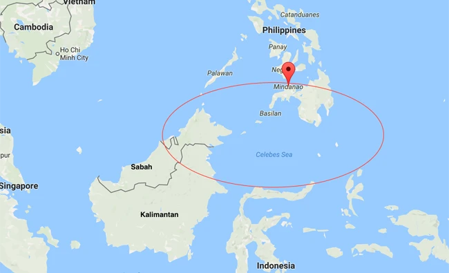 Map showing the waters within the tri-borders of the Philippines, Indonesia and Malaysia.