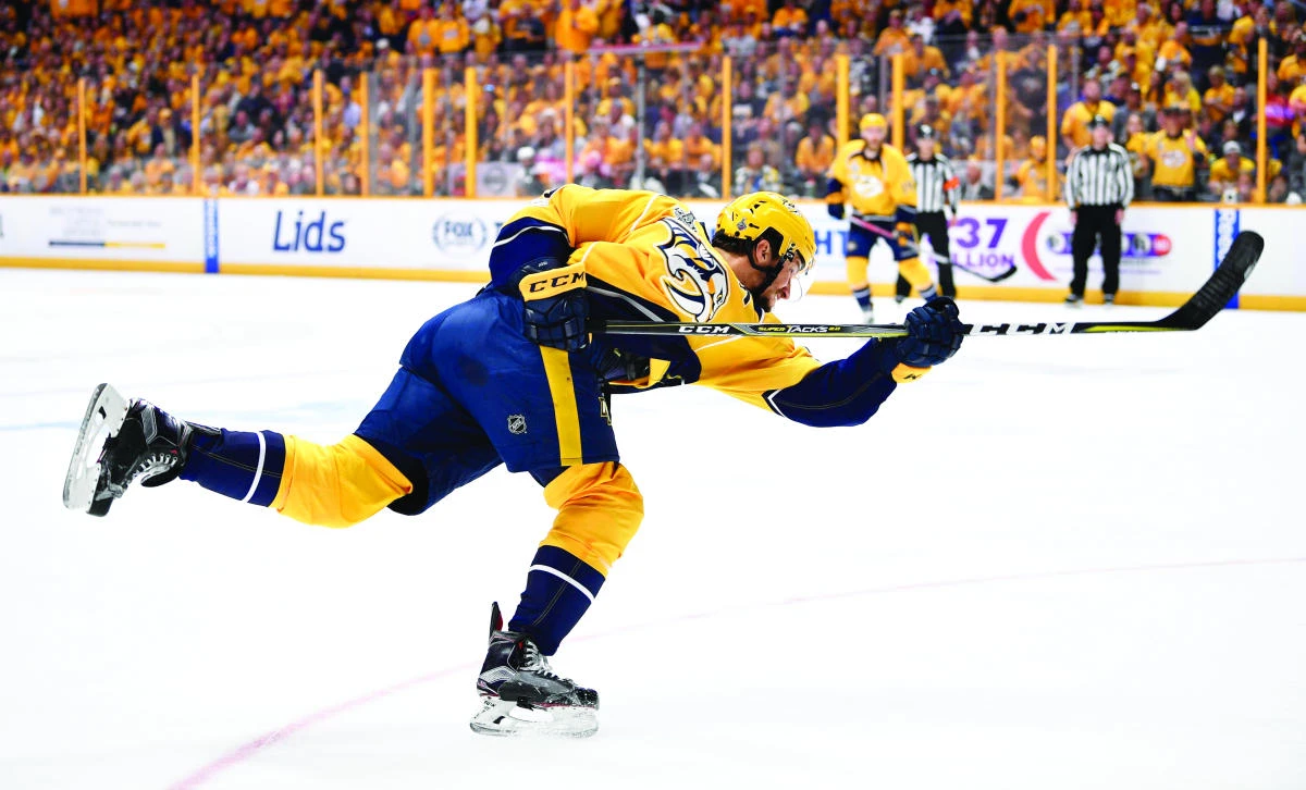 Nashville Predators defenseman Roman Josi shoots and scores a goal against the Pittsburgh Penguins during the second period in game three of the 2017 Stanley Cup Final at Bridgestone Arena on Saturday. (USA TODAY Sports)