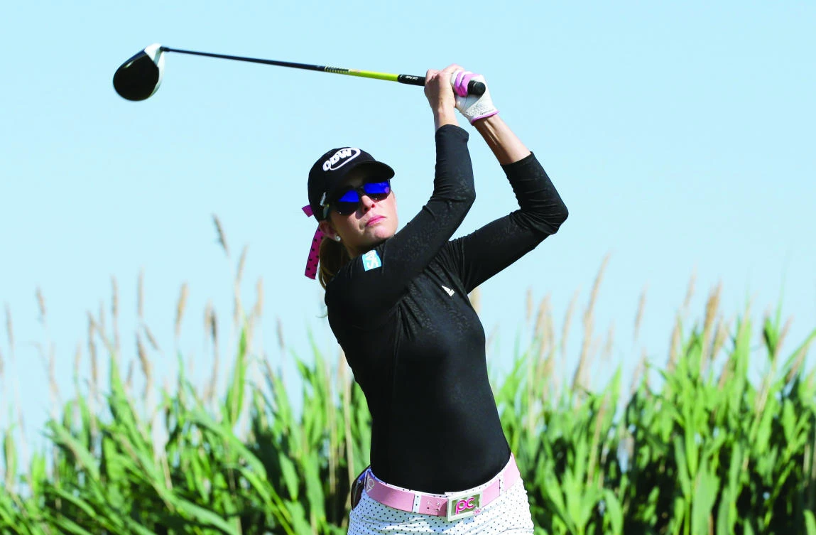 Paula Creamer hits her tee shot on the third hole during the second round of the ShopRite LPGA Classic presented by Acer on the Bay Course at Stockton Seaview Hotel & Golf Club on Saturday in Galloway, New Jersey. (AFP)