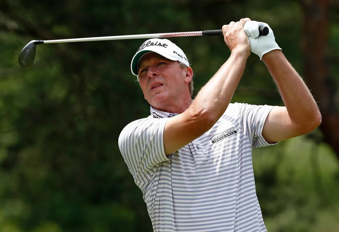 Steve Stricker watches his tee shot on the second hole during the final round of the Memorial Tournament at Muirfield Village Golf Club in Dublin, Ohio, in this June 4, file photo. (AFP)