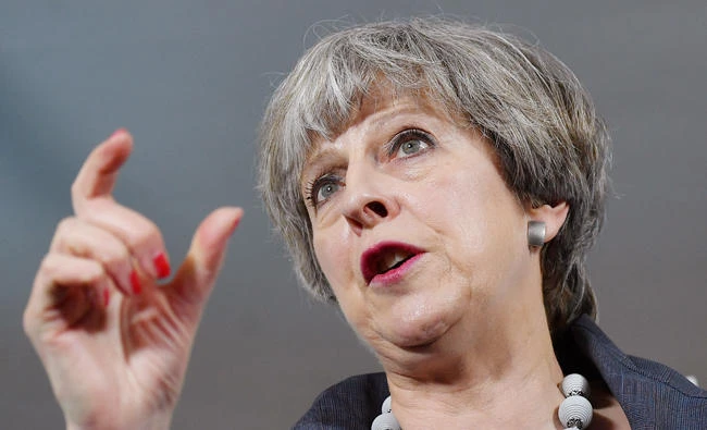 Britain's Prime Minister Theresa May delivers a speech during an election campaign on June 6, 2017. (REUTERS)