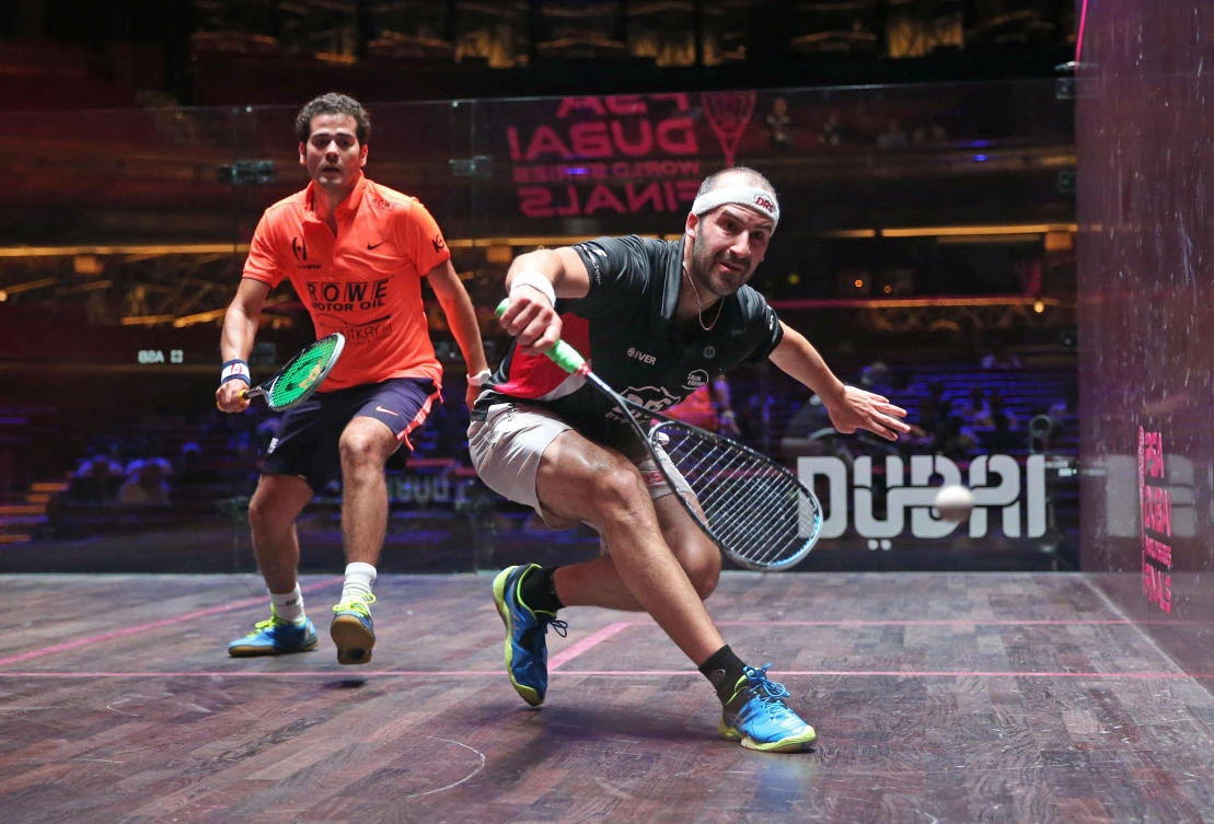 Simon Rosner (black top) in action against Karim Abdel Gawad. (AN photo)