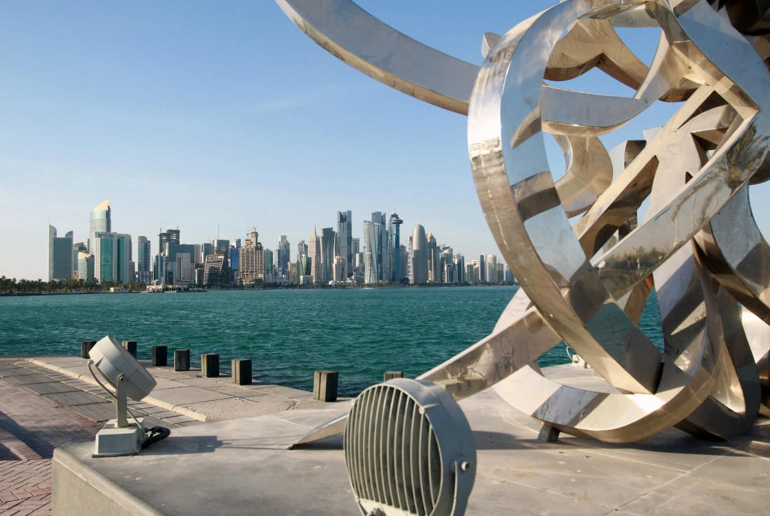 Buildings are seen from across the water in Doha. (Reuters)