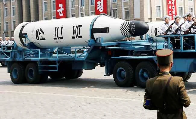 Military vehicles carry missiles with characters reading 'Pukkuksong' during a military parade marking the 105th birth anniversary of North Korea's founding father, Kim Il Sung, in Pyongyang, in this April 15, 2017 photo. (REUTERS)