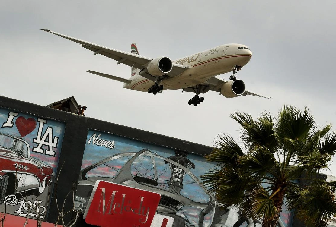 Etihad Airlines plane into Los Angeles International Airport. (AFP)