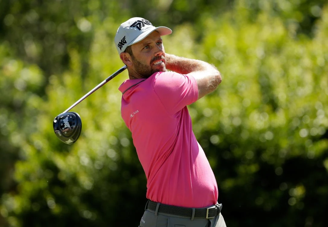 Charl Schwartzel of South Africa plays his shot from the 18th tee during the second round of the FedEx St. Jude Classic at TPC Southwind on Friday in Memphis, Tennessee. (AFP)