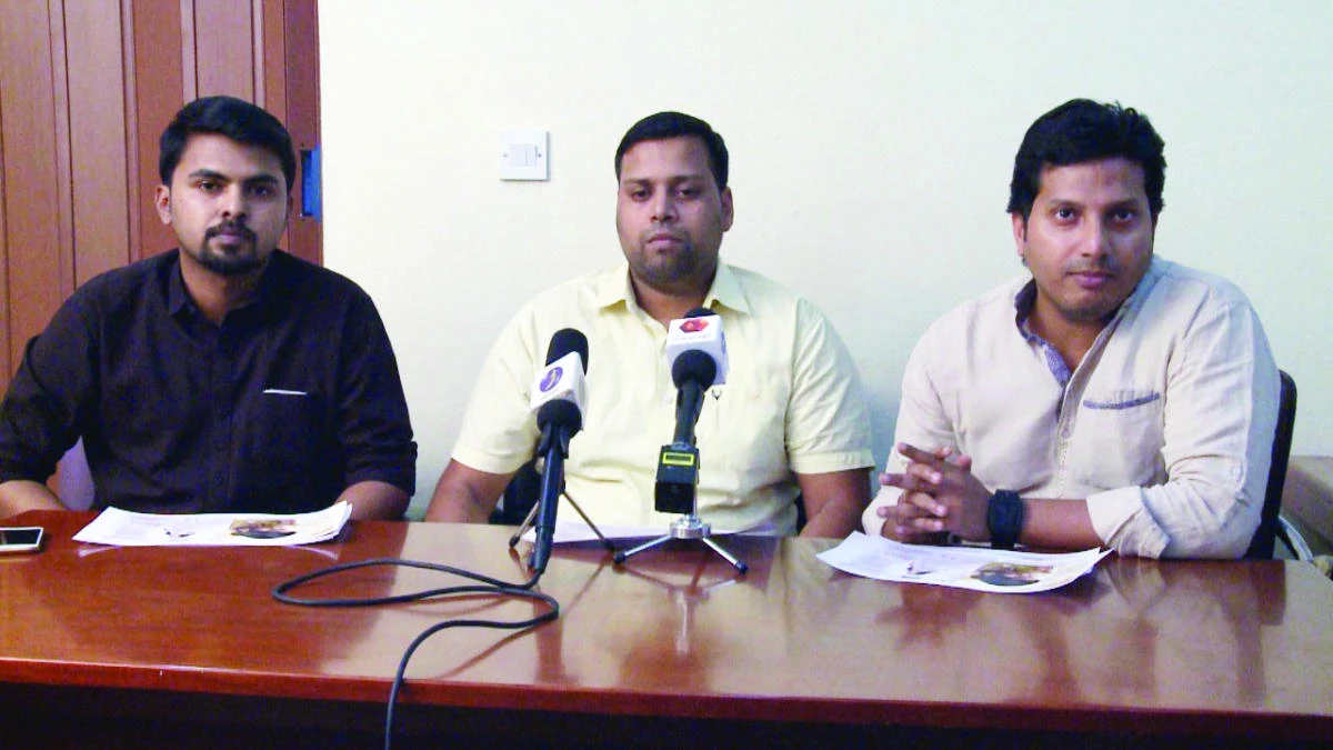 From left, Vivek Mohan, managing partner, Suraj K., general manager, and Jinshad T., administration manager,
at the press conference.