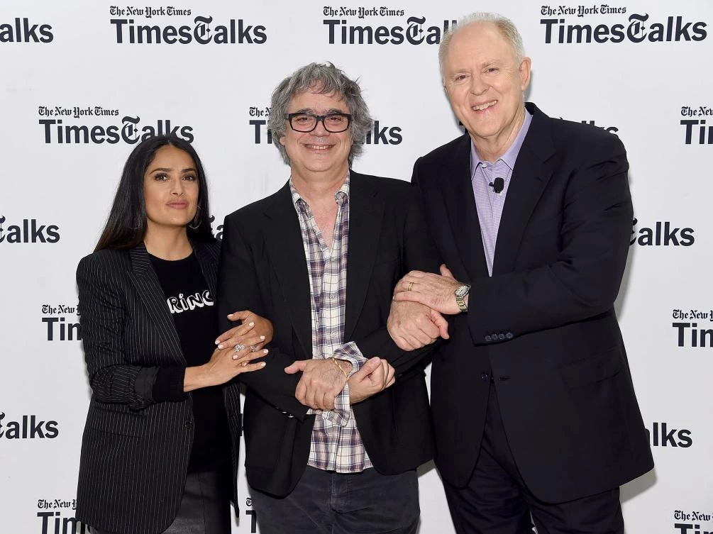 Actress Salma Hayek, Director Miguel Arteta and John Lithgow during an event in New York. (AFP)