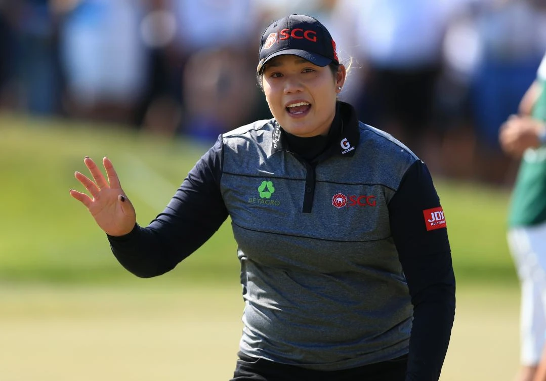 Ariya Jutanugarn of Thailand reacts after sinking her birdie putt on the 1st playoff hole to win during the final round of the Manulife LPGA Classic at Whistle Bear Golf Club on Sunday in Cambridge, Canada. (AFP)