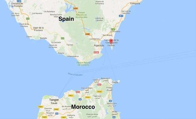 Google map showing Gibraltar.