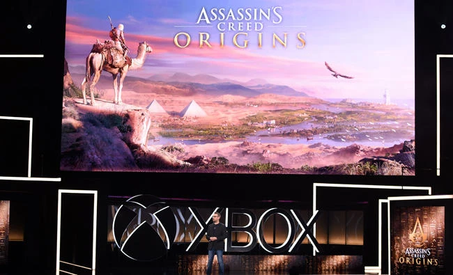 Jean Guesdon introduces Assassin’s Creed Origins at the Microsoft Xbox E3 2017 Briefing, at the Galen Center in Los Angeles, California. (AFP)