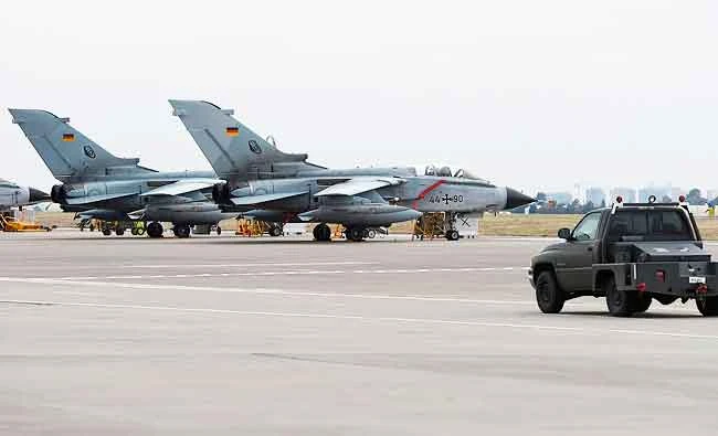 This file photo taken on January 21, 2016 shows German Tornado jets on the ground at the air base in Incirlik, Turkey. (AFP)