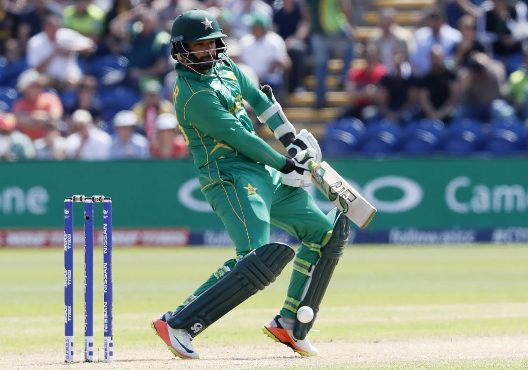Pakistan's Azhar Ali plays a shot during the ICC Champions Trophy semifinal cricket match between England and Pakistan at The Cardiff Stadium in Cardiff Wednesday. (AP)
