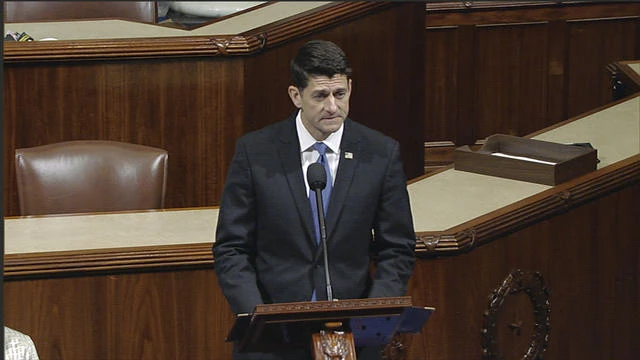 In this image from House Television video, House Speaker Paul Ryan of Wis., speaks Wednesday, June 14, 2017, on the House floor at the Capitol in Washington, as he talks about the shooting at the Republican congressional. (AP)