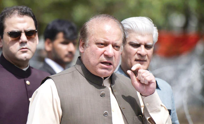 Pakistan’s Prime Minister Nawaz Sharif speaks to media after appearing before an anti-corruption commission at the Federal Judicial Academy in Islamabad on Thursday. (AFP)
