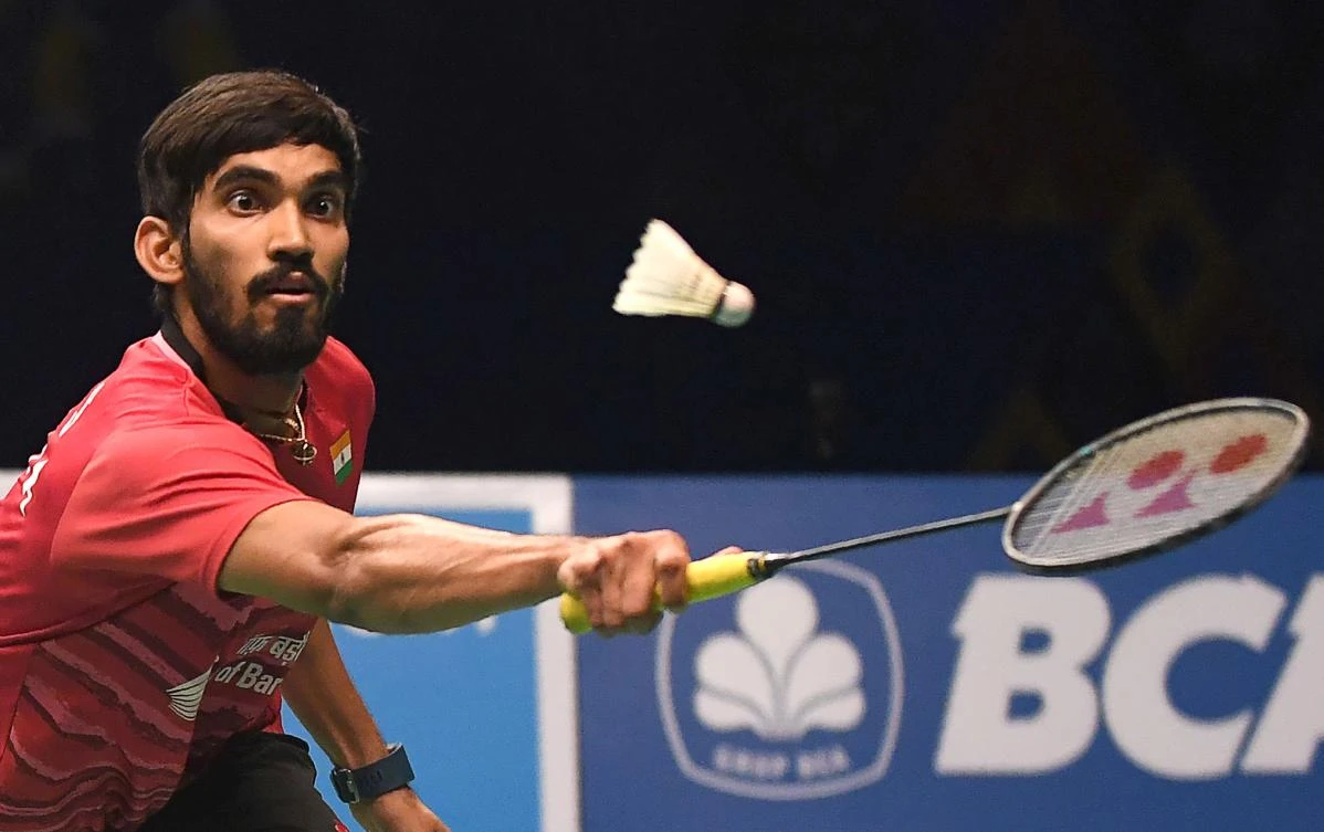 Srikanth Kidambi of India returns a shot against Son Wanho of South Korea during their men's singles semifinal match at the Indonesia Open badminton tournament in Jakarta on Saturday. (AFP)