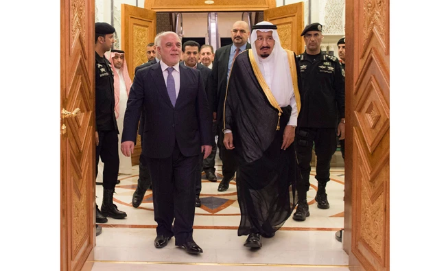 King Salman receives Iraqi Prime Minister Haider Al-Abadi in Jeddah on June 19, 2017. (SPA)
