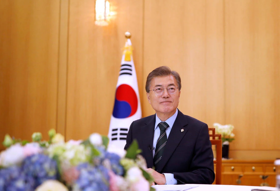 South Korean President Moon Jae-in attends an interview with Reuters at the Presidential Blue House in Seoul on Thursday. (Reuters)