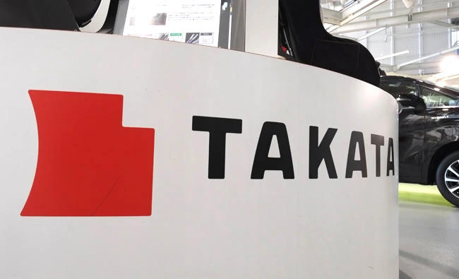 The logo of the Japanese auto parts maker Takata is displayed at a car showroom in Tokyo in this file photo. (AFP)